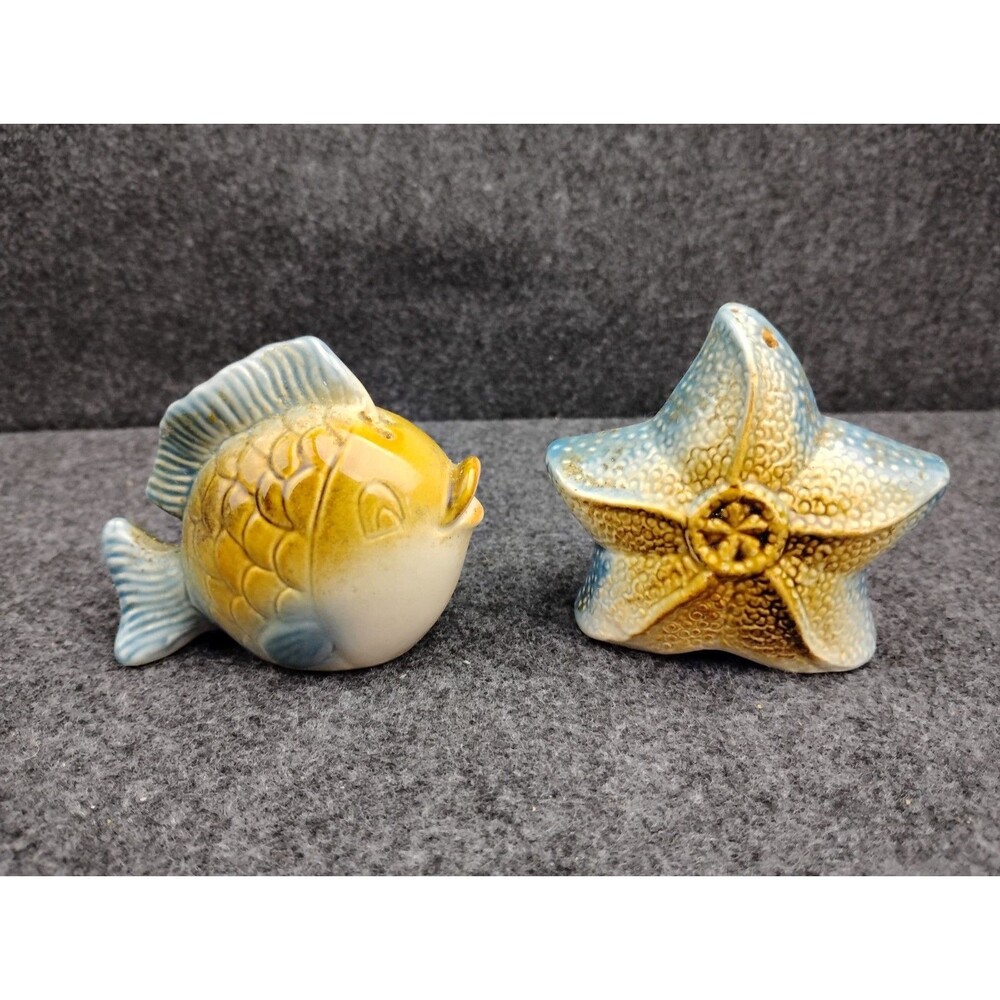 Ceramic Starfish and Fish Coastal Beach Decor Salt and Pepper Shakers